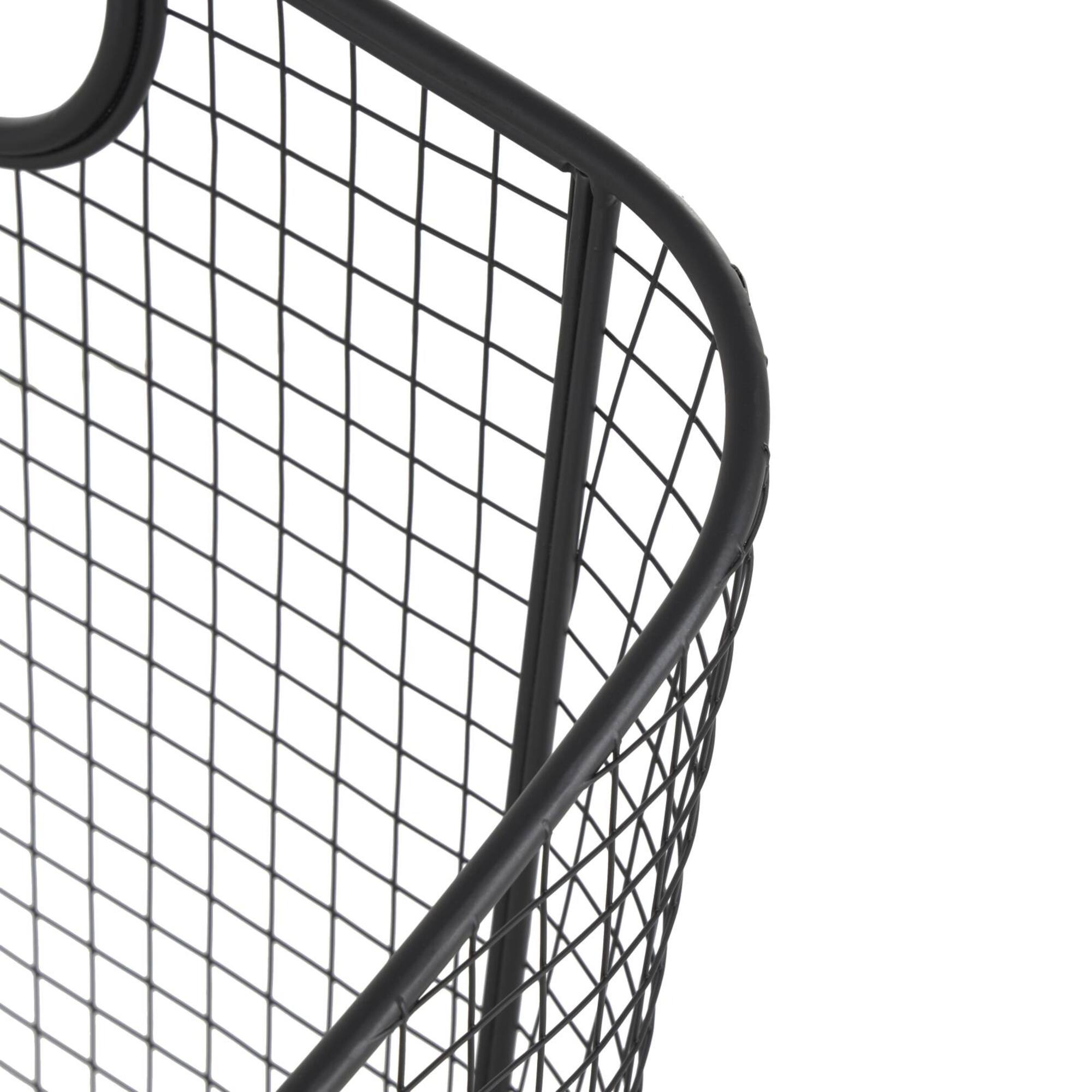20" Black Metal Storage Basket with Curved Sides & Ring Handles